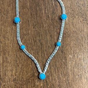 Sarah Coventry Silver and Blue Necklace with V-Shaped Design